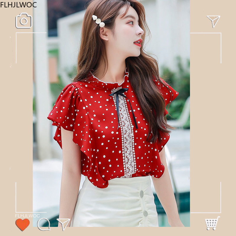 Polka Dot Tops Summer Cute Sweet Girls Stand Collar Vintage Butterfly Sleeve Ruffled Bow Tie Top Blouse Women Blusas, Red
Polka Dot Tops Summer Cute Sweet Girls Stand Collar Vintage Butterfly Sleeve Ruffled Bow Tie Top Blouse Women Blusas, Red