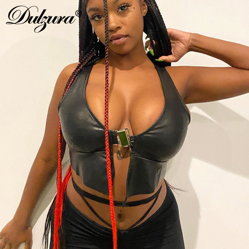 Dulzura PU leater fur buttons women crop top tanks v neck bdoycon sexy streetwear party club festival 2020 summer clothes, Black
Dulzura PU leater fur buttons women crop top tanks v neck bdoycon sexy streetwear party club festival 2020 summer clothes, Black