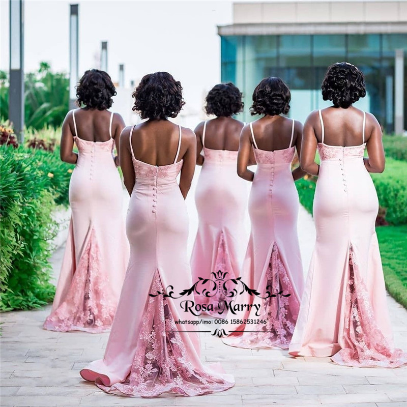 Sexy Pink Plus Size African Bridesmaids Dresses 2020 Vintage Lace Mermaid Wedding Party Gowns Country Beach Maid Of Honors For Brides