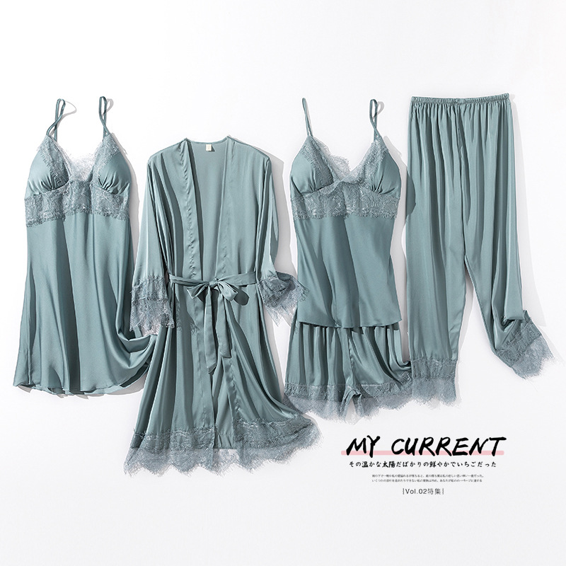 Women Sexy 5PCS Sleepwear Kimono Bath Gown Wedding Robe Set Soft Silky Satin Nightwear Negligee Casual Home Clothes Pajamas, White
Women Sexy 5PCS Sleepwear Kimono Bath Gown Wedding Robe Set Soft Silky Satin Nightwear Negligee Casual Home Clothes Pajamas, White
