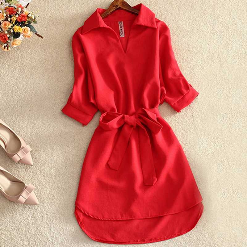 Shirts Women 2020 Summer Casual Dress Fashion Office Lady Solid Red Chiffon Dresses For Women Sashes Tunic Ladies Vestidos Femme, Black
Shirts Women 2020 Summer Casual Dress Fashion Office Lady Solid Red Chiffon Dresses For Women Sashes Tunic Ladies Vestidos Femme, Black