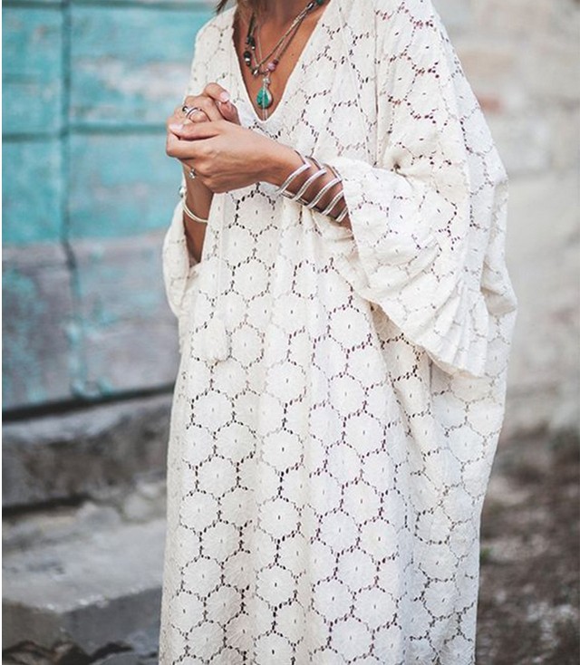 Fashion Loose Bohemian Maxi Dresses for Women Office Lady Solid Summer Beach Dresses V Neck Middle Sleeve Vestidos, Gold 
Fashion Loose Bohemian Maxi Dresses for Women Office Lady Solid Summer Beach Dresses V Neck Middle Sleeve Vestidos, Gold