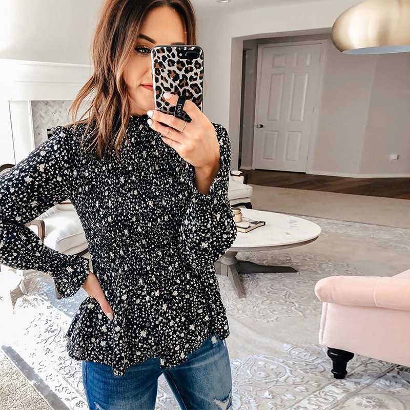 2020 New Autumn Female Shirt Fashion Small floral Lotus leaf collar Bell sleeve Collect waist Slim Casual Chic Women Tops Blouse, Black
2020 New Autumn Female Shirt Fashion Small floral Lotus leaf collar Bell sleeve Collect waist Slim Casual Chic Women Tops Blouse, Black