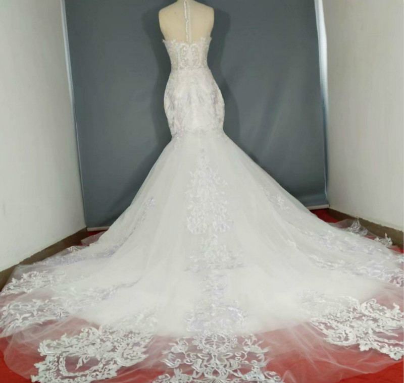 2020 Luxury Chapel Mermaid Wedding Dresses With Wrap Illusion Applique Lace Bridal Gown Sleeveless Sweep Train Custom Made Robe De Mariee