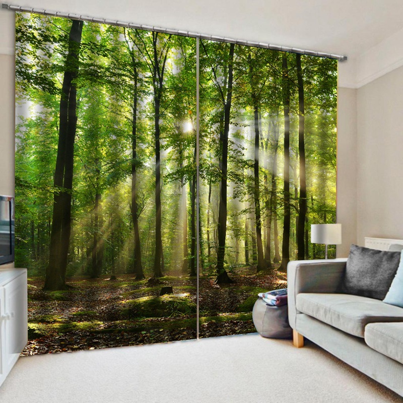 Bamboo Forest Printed Blackout Curtains For Bedroom Window Curtains For Living Room 85% Shading 3D Height 200Cm Width 170Cm