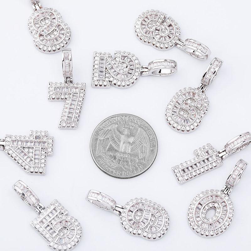 Gold Plated Iced Out CZ Square Cubic Zirconia Custom Sports Number Pendant Chain Necklace DIY Bling Diamond Hip Hop Jewelry Gift for Guys