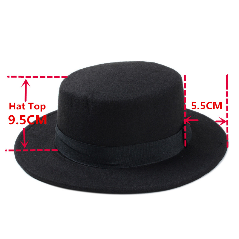 Wide Brim Hats Fashion Wool Pork Pie Boater Flat Top Hat For Women's Men's Felt Fedora Gambler