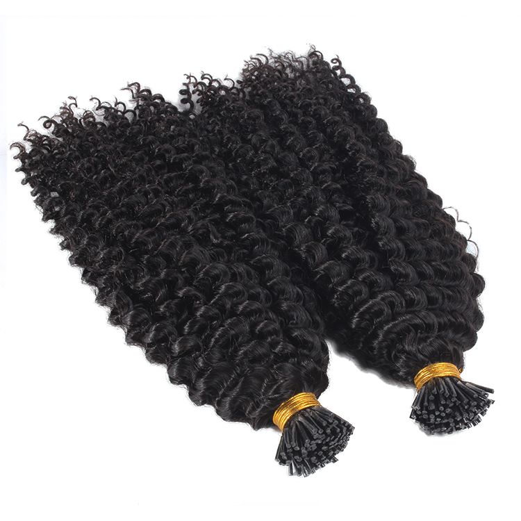 Curly I Tip Hair Extensions, Pre Bonded 100% Keratin Stick Kinky Curly Microlink Beads Hair Extension for Black Women 100g
