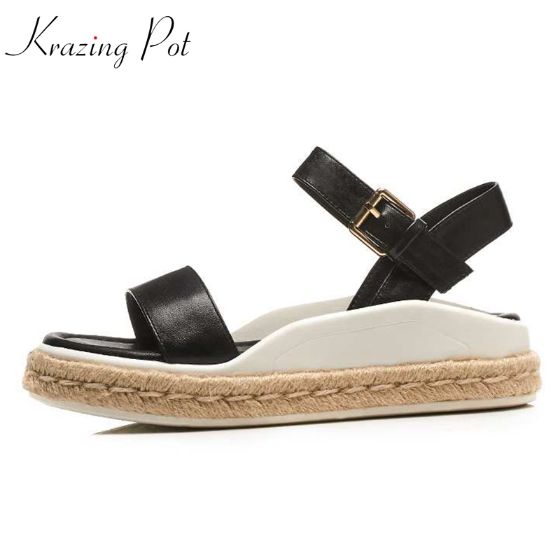 Krazing pot full grain leather rock punk lazy style handmade straw soles med heels pregnant thick bottom streetwear sandals L55, Black
Krazing pot full grain leather rock punk lazy style handmade straw soles med heels pregnant thick bottom streetwear sandals L55, Black