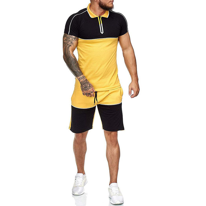 Mens Short Tracksuit Set Colorblock 2 Piece Sweatsuits Male Sets Summer Casual Clothes Lapel Shirt and Shorts Polo Sweat Suit CX200730