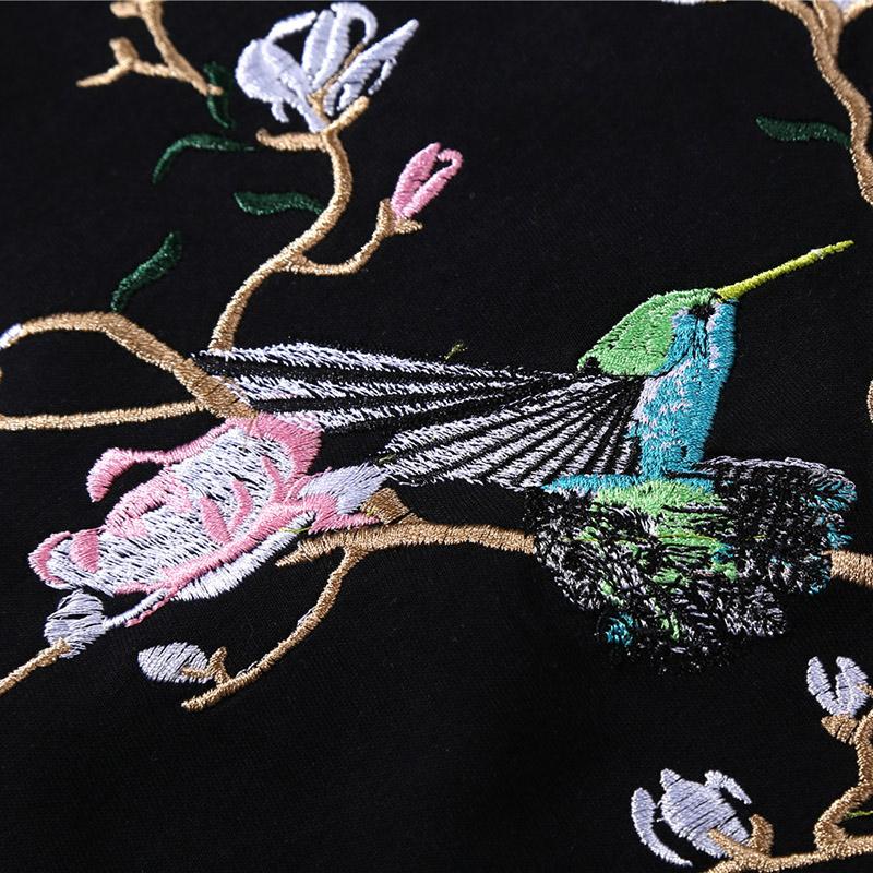 hip hop tshirt men streetwear harajuku tshirt embroidery floral magpie summer short sleeve tshirt cotton japanese style