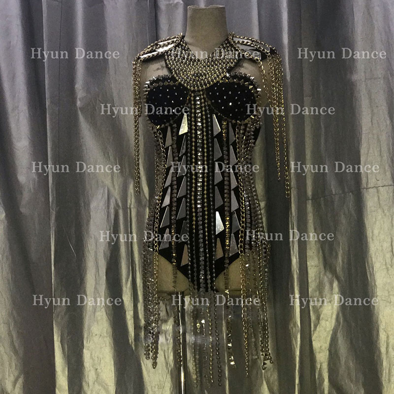 Chain Tassel bodysuit One-Piece costume Women Mirror rivet punk style Female Singer Bodysuit Handmade Dress Stage Performance, Black
Chain Tassel bodysuit One-Piece costume Women Mirror rivet punk style Female Singer Bodysuit Handmade Dress Stage Performance, Black