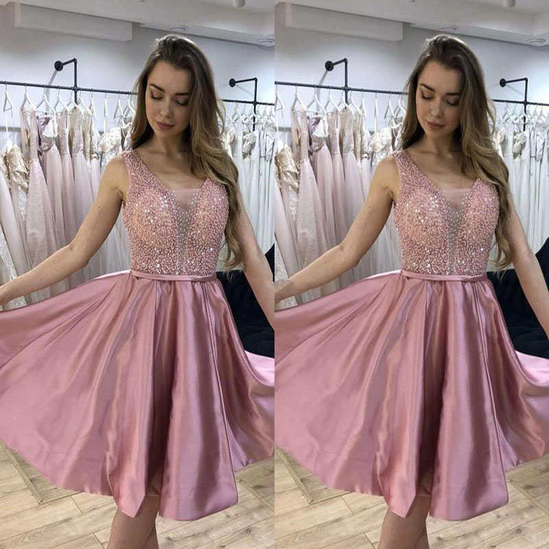 Beaded Sequins Homecoming Dresses Sexy V Neckline Vestidos De Fiesta Short A Line Bride Cheap Prom Gowns