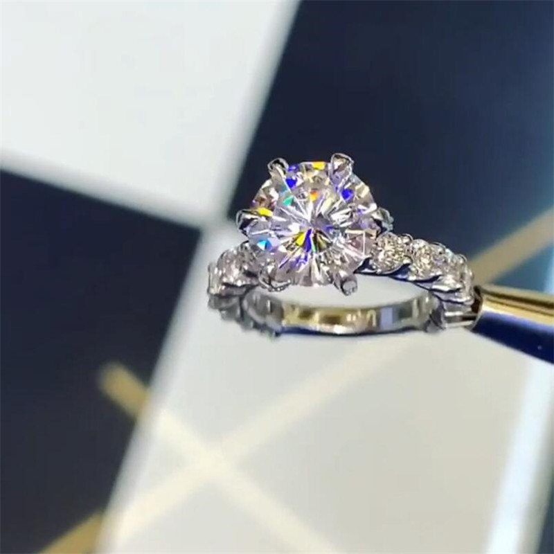 Size 6-10 New Arrival Stunning Luxury Jewelry Party Round Cut Big White Topaz CZ Diamond Gemstones Women Wedding Bridal Ring For Love Gift