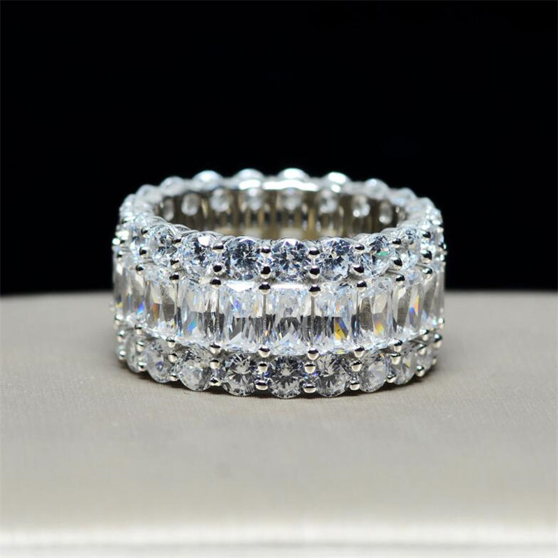 Luxury Jewelry Sparkling Hot Sel Handmade 925 Sterling Silver Princess Cut White&Pink Topaz CZ Diamond Gemstones Women Wedding Band Ring Set