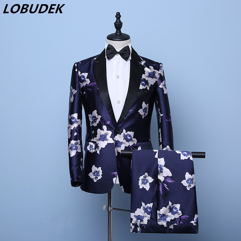 Men Blue 2 Pieces Suit Bridegroom Wedding Banquet Flower Suits Floral Print Groom Tuxedo Party Prom Singe Host Stage Costume New
Men Blue 2 Pieces Suit Bridegroom Wedding Banquet Flower Suits Floral Print Groom Tuxedo Party Prom Singe Host Stage Costume New