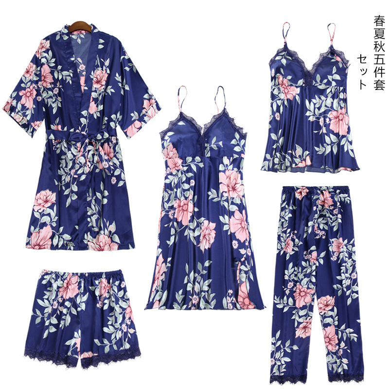 Home Clothing 5pcs Print Flower Nightwear Sleep Set Intimate Lingerie Women Casual Homewear Nightgown Summer New Sleepwear, 2pcs navy blue
Home Clothing 5pcs Print Flower Nightwear Sleep Set Intimate Lingerie Women Casual Homewear Nightgown Summer New Sleepwear, 2pcs navy blue
