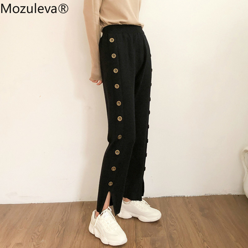 Mozuleva Stylish Side-Buttons Straight Knitted Pants Women Winter Thicken Warm Pants Female Casual Women Sweater Trousers 2020, Black
Mozuleva Stylish Side-Buttons Straight Knitted Pants Women Winter Thicken Warm Pants Female Casual Women Sweater Trousers 2020, Black