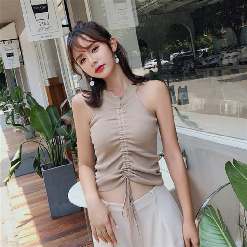 Stretchable Knit V Neck Cropped Tank Tops Women Drawstring Tie Up Front Solid Color Summer Fashion Sleeveless Comfortable Top, Black 
Stretchable Knit V Neck Cropped Tank Tops Women Drawstring Tie Up Front Solid Color Summer Fashion Sleeveless Comfortable Top, Black