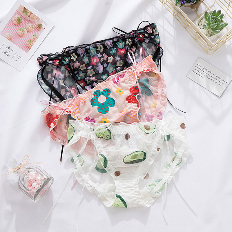 New printed avocado underwear lace mesh low waist briefs breathable seamless women's cute underwear bow floral panties, Black
New printed avocado underwear lace mesh low waist briefs breathable seamless women's cute underwear bow floral panties, Black
