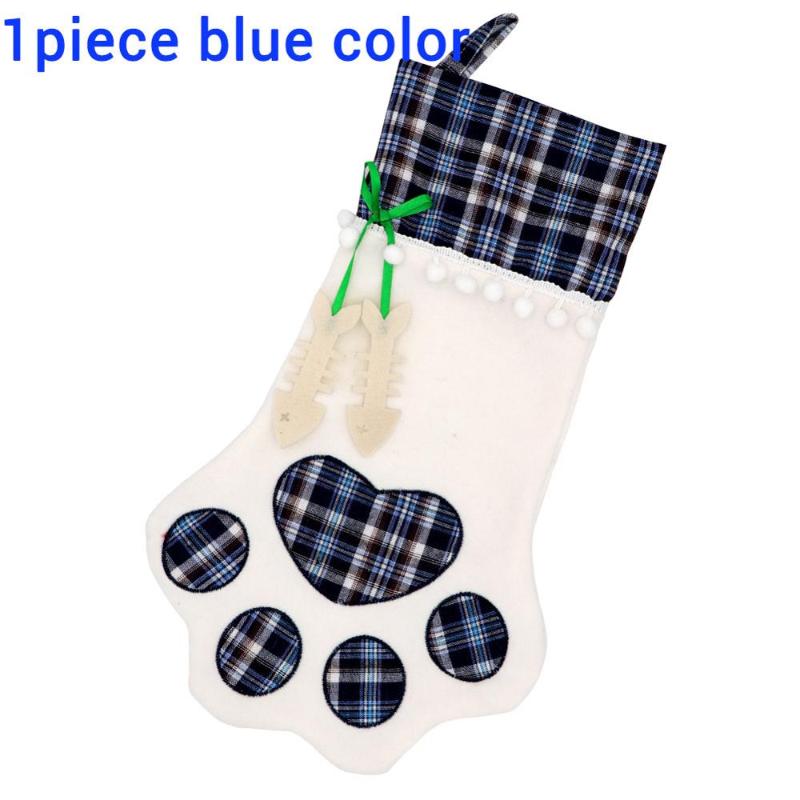 Christmas Stockings Gift Bag Decor for New Year 2020 Plaid Christmas Gift Bags Pet Stocking Socks Xmas Tree Hanging Pendant