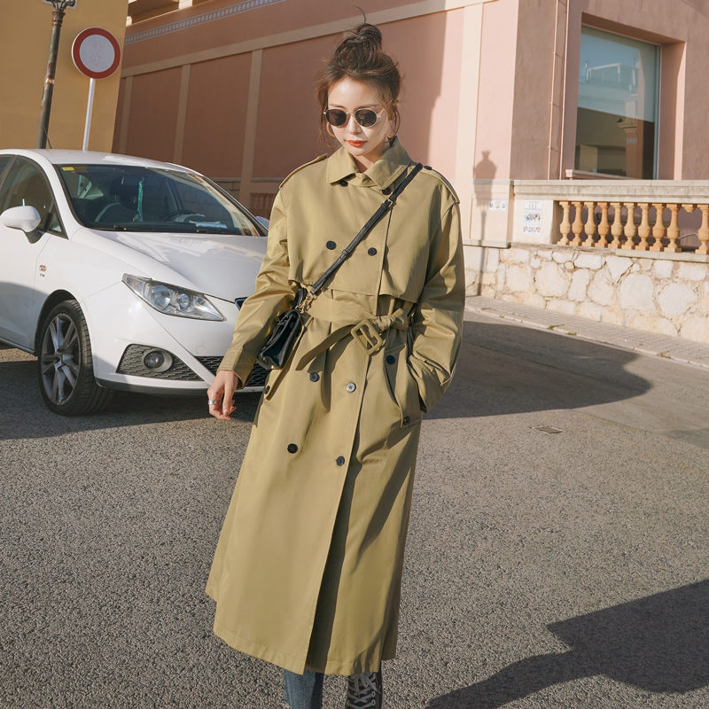Chic Windbreaker Women' Middle Long Korean Loose British Style Coat 2020 Spring and Autumn Popular Double Breasted Outwear k892, Black
Chic Windbreaker Women' Middle Long Korean Loose British Style Coat 2020 Spring and Autumn Popular Double Breasted Outwear k892, Black