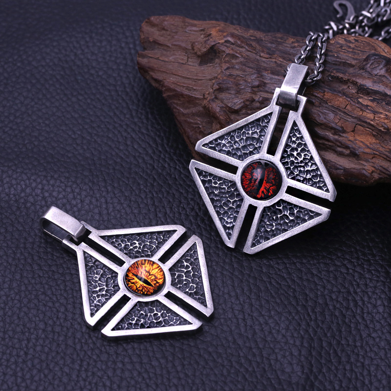 Punk style 925 sterling silver handmade designer jewelry antique silver American European Sauron's eyes necklace pendants eyes of the devil