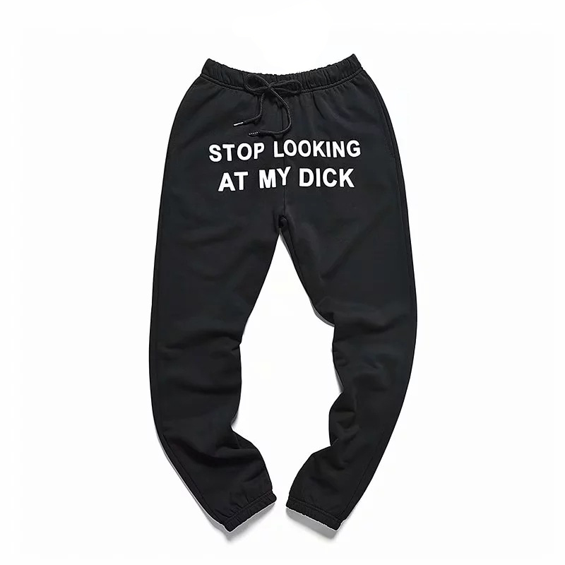 Men's Pants Fashion Printed Letter STOP LOOKING AT MY DICK Sweatpants With Pockets Black Grey High Waist Drawstring Loose Casual Trousers
