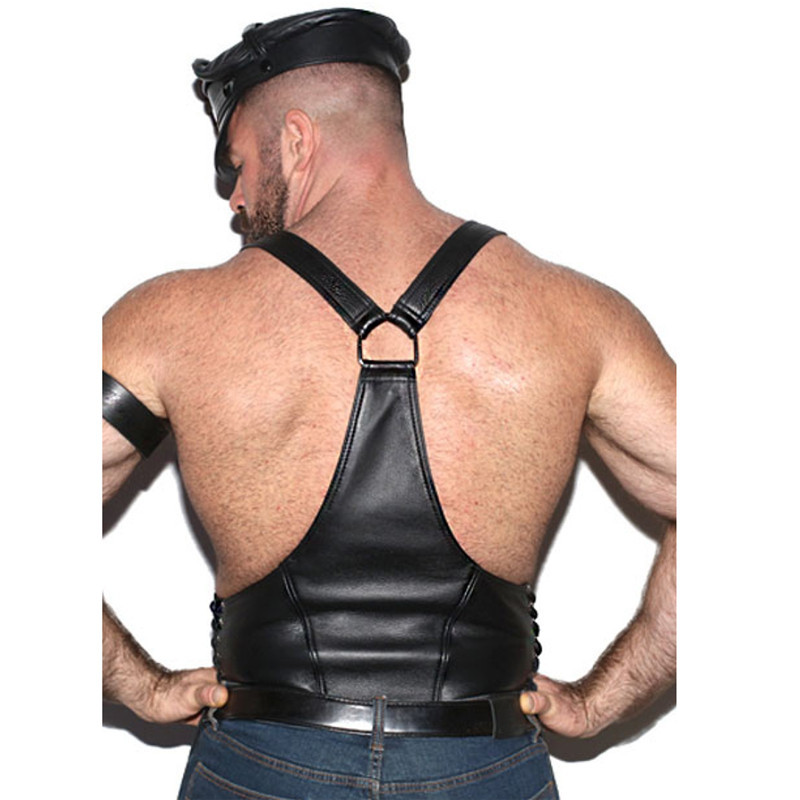 Men Sexy Faux Leather Night Club Costumes Erotic Lingerie Set Gay Fetish Underwear Male Sex Game Flirt Clothes T200716