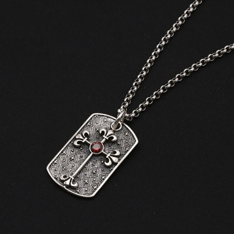 Punk style 925 sterling silver handmade designer jewelry American European antique silver cross pendants with red stone for men women