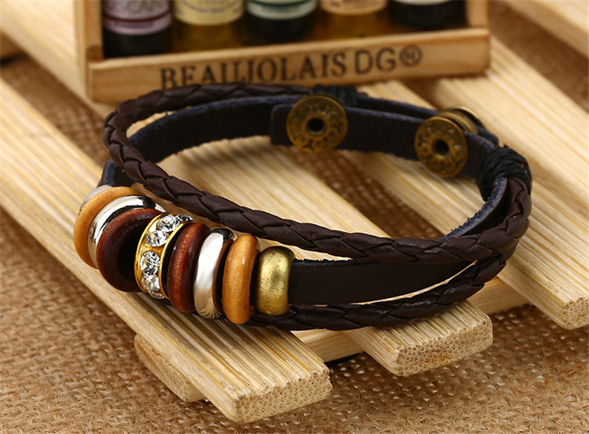 DHL epacket ship Popular leather bracelet men and women beaded leather bracelet star style punk jewelry DJFB431 Charm Bracelets jewelry