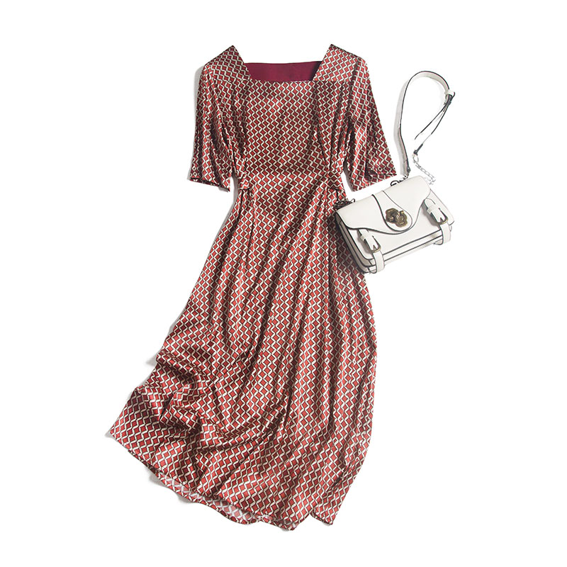 France Style Vintage Geometric Dress Real Silk Mid-Calf Square Collar Elegant Dresses for Women Designers Dresses High Fashion, A0320
France Style Vintage Geometric Dress Real Silk Mid-Calf Square Collar Elegant Dresses for Women Designers Dresses High Fashion, A0320