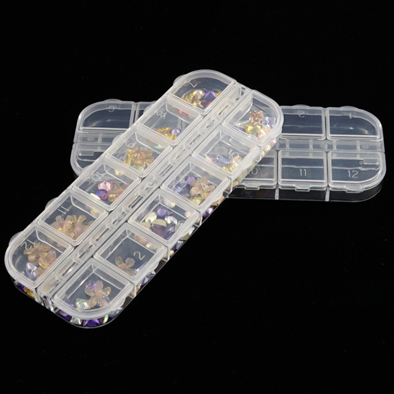 Nail Art Storage Box 12 Grids Compartment Plastic Sequins Cajas Vacias De Diamantes Organizer Jewelry Mini Diamond Empty Boxes