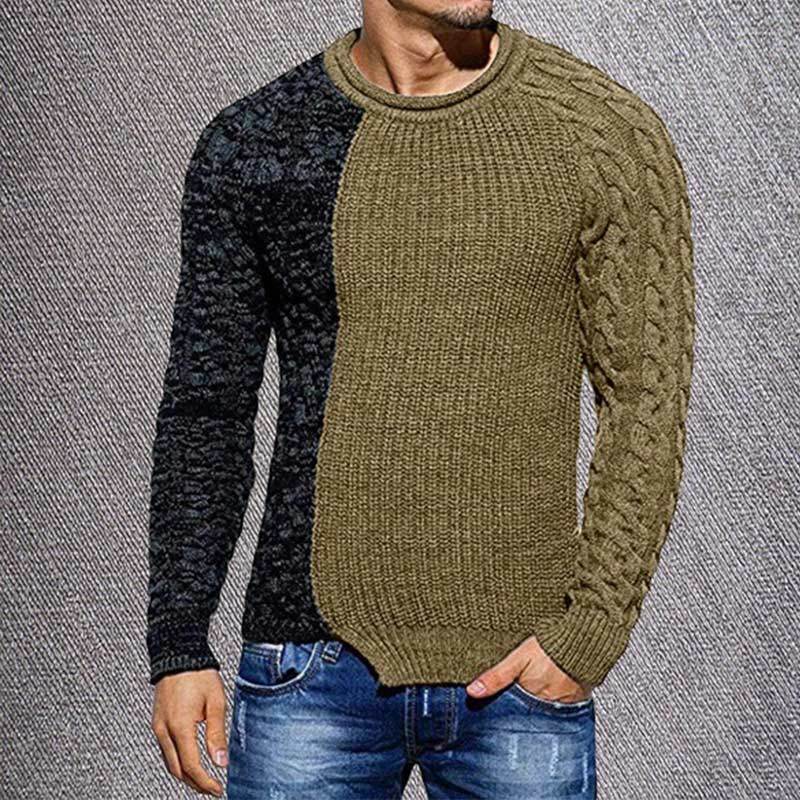 Autumn Mens Sweater Casual Patchwork O-neck Wool Sweaters Large Size Warm Men Jumper 2020 Winter Knitted Irregular Male Knitwear MX200711