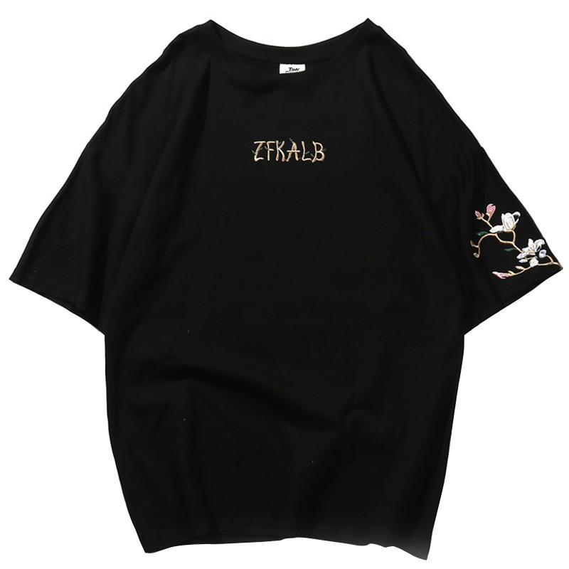 hip hop tshirt men streetwear harajuku tshirt embroidery floral magpie summer short sleeve tshirt cotton japanese style