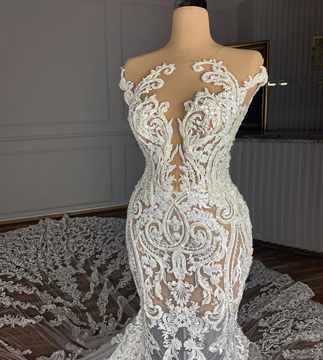 2020 Plus Size Arabic Aso Ebi Luxurious Vintage Mermaid Wedding Dresses Lace Beaded Sheer Neck Bridal Dresses Sexy Wedding Gowns ZJ103