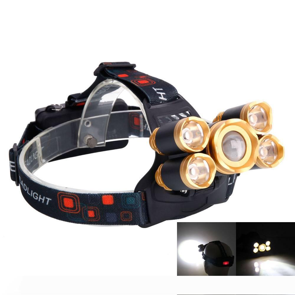 Newest Portable Lighting 3.7V 2400LM 5T6 Flexible Zoom High light Outdoor Lighting Aircraft Head Headlamp Golden