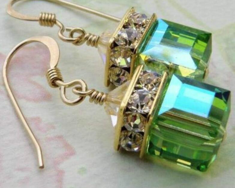 Hot selling gemstone earrings earrings green crystal cube peridot square earrings WY1539
