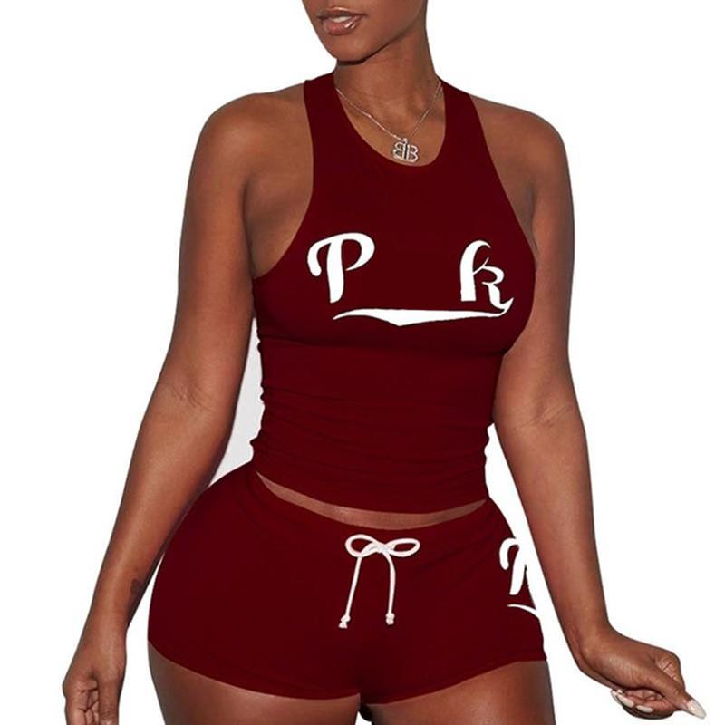 Women 039S Tracksuits Set Letter Print Casual Summer Two Piece Sets Tracksuits Women Tank Top and Shorts Outfit Plus Size S3XL