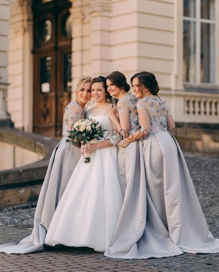 half sleeve long bridesmaid dresses 2021 3d floral lace garden country maid of honor junior wedding guest bridesmaid dress