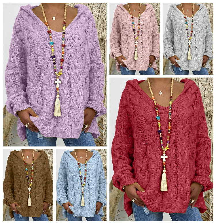 Spot Sweaters European-style autumn and winter sweater solid color twist knitted hoodies support mixed batch