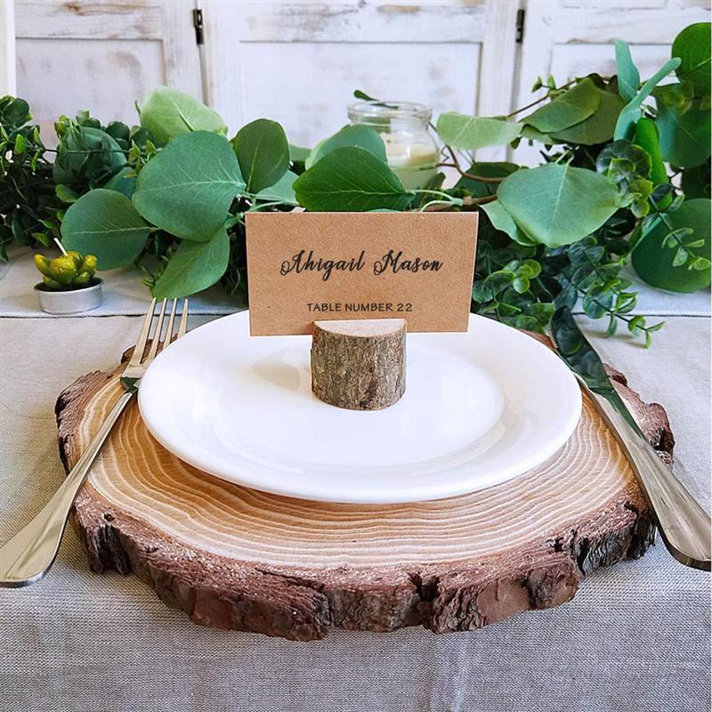 40pcs 20Sets Natural Wooden Bark Memo Holder for Party Decorative Wood Pile Name Place Card Holders Menu Wedding Birthday Decor1628505