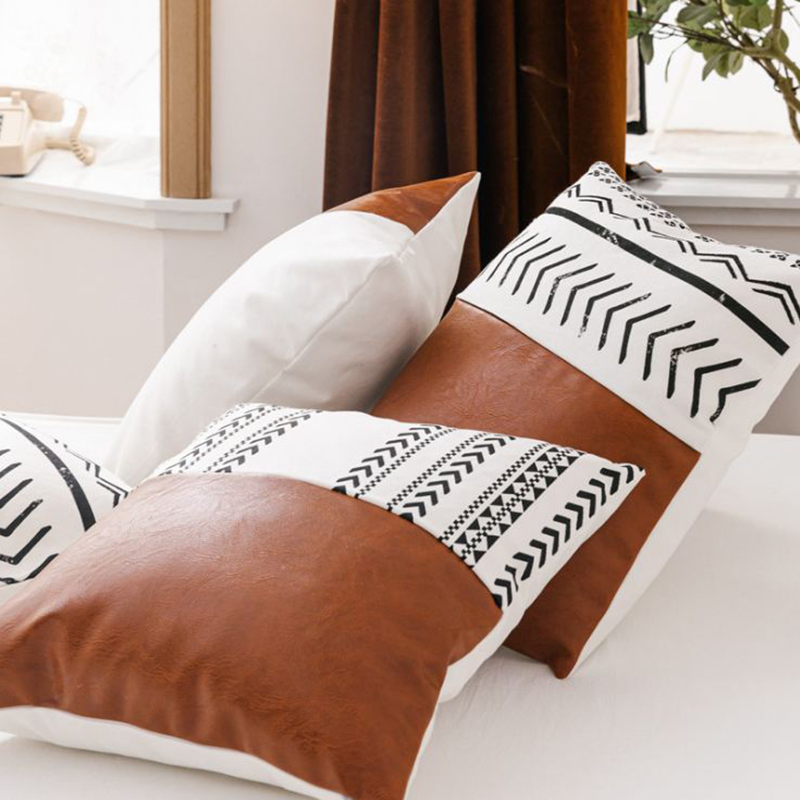 Set of 2 Faux Leather Pillow Cover Square Luxury Cushion Case Soft Decorative Throw Pillow Sham Case Set for Sofa Couch Bed