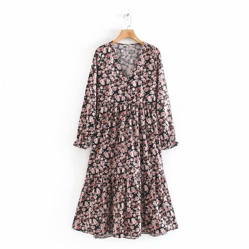 Pube autumn women' new V-Neck long sleeve printed A-line dress loose elastic medium length dress 09392344, Multi
Pube autumn women' new V-Neck long sleeve printed A-line dress loose elastic medium length dress 09392344, Multi
