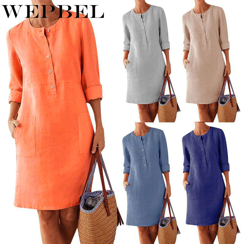 WEPBEL Women Casual Solid Color Round Neck Dress Cotton and Linen Loose Botton Plus Size Long Sleeve Midi Dress, Gray
WEPBEL Women Casual Solid Color Round Neck Dress Cotton and Linen Loose Botton Plus Size Long Sleeve Midi Dress, Gray