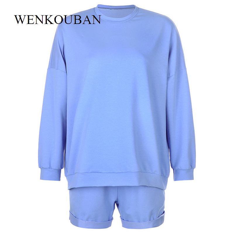2020 Women Tracksuit Two Piece Set Oversize Sweatshirt And Shorts Outfits Casual Suit Female Sport Suit Ropa Deportiva Mujer T200730