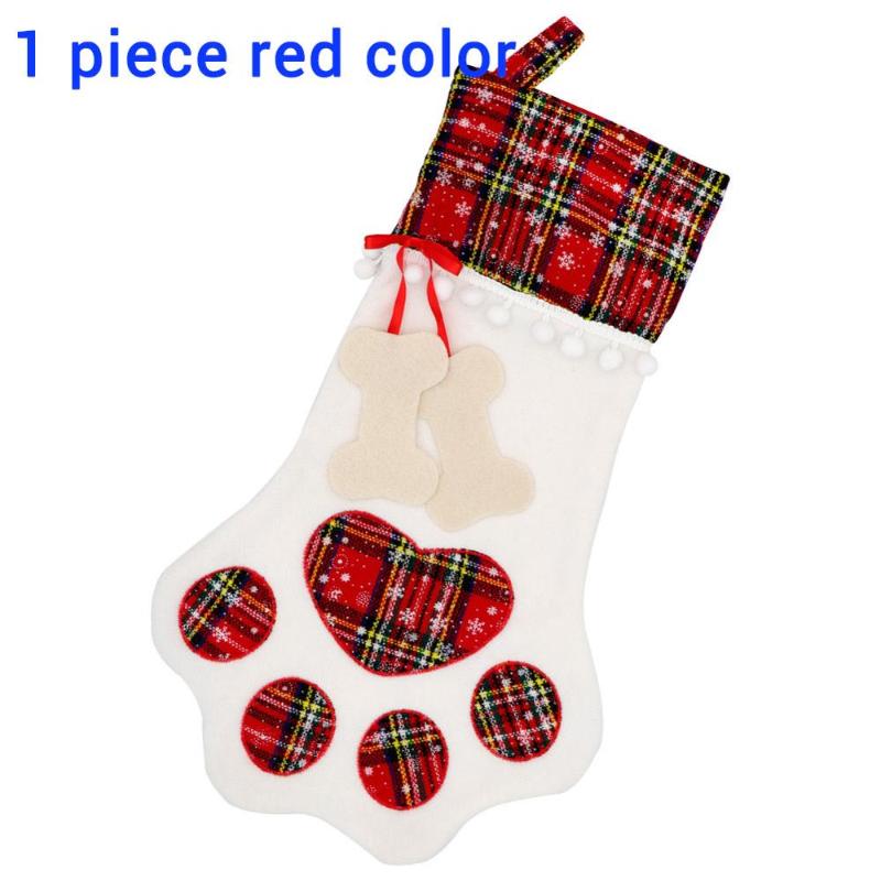 Christmas Stockings Gift Bag Decor for New Year 2020 Plaid Christmas Gift Bags Pet Stocking Socks Xmas Tree Hanging Pendant