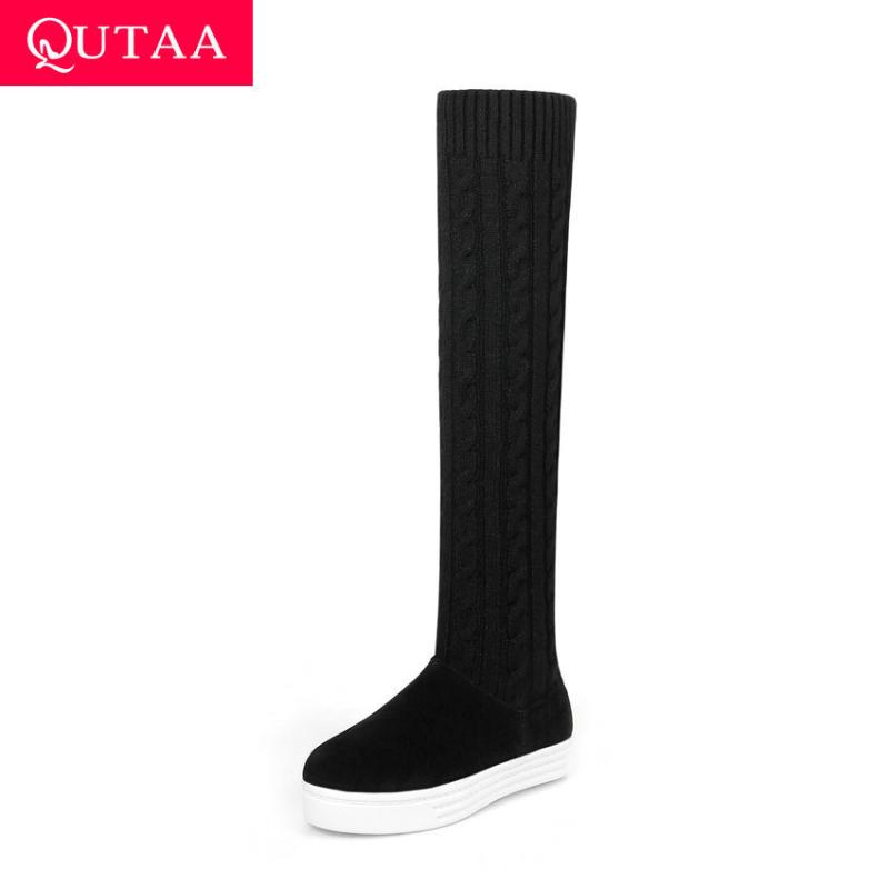 QUTAA 2020 Knitting PU Leather Slip on Women Shoe Height Increasing Autumn Winter Over The Knee Boots Round Toe Wedges Size34-39, Black
QUTAA 2020 Knitting PU Leather Slip on Women Shoe Height Increasing Autumn Winter Over The Knee Boots Round Toe Wedges Size34-39, Black