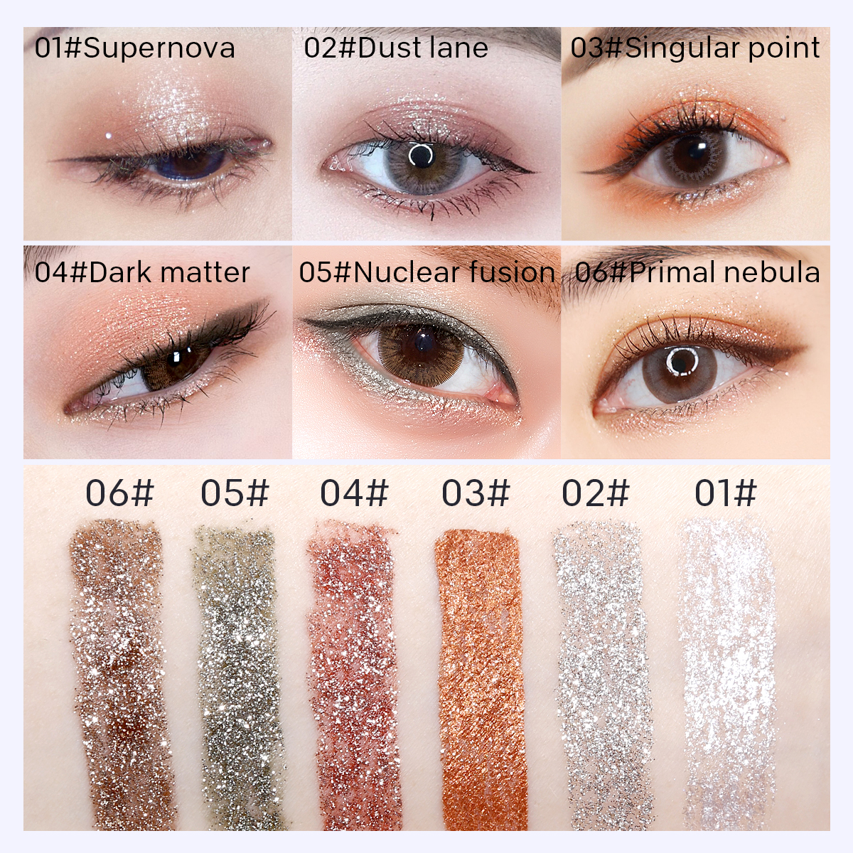 Neza Brillant Eyeliner pailletée Flash 6 couleurs Waterproof Eyeliner Glitter Maquillage Crayon à lèvres liquide ombres à paupières PenMoisturizi