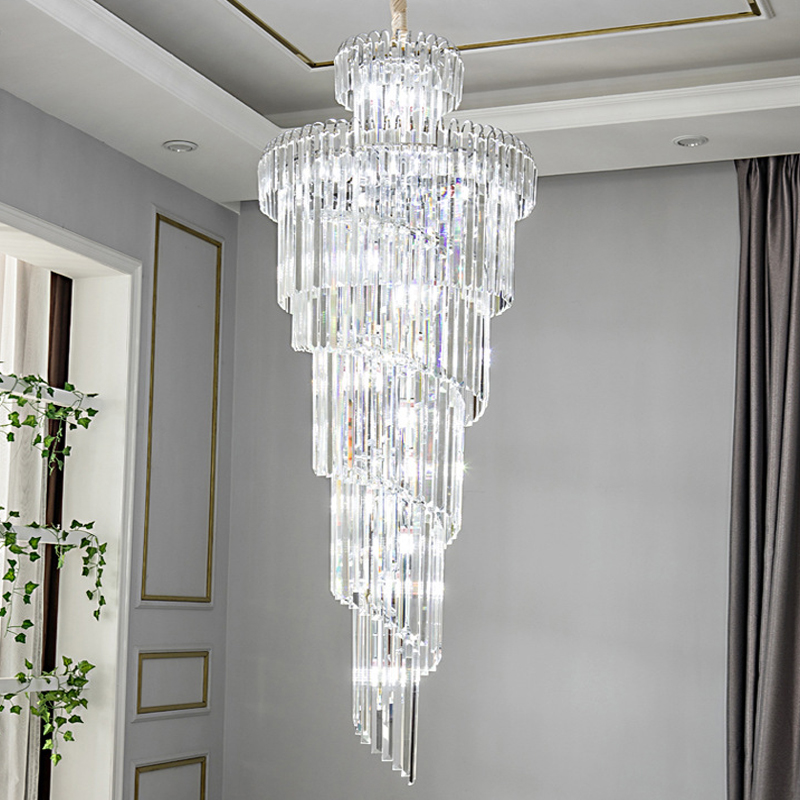 Spiral crystal chandelier lighting for villa staircase hotel lobby luxury hanging lamps European chrome long pendant lights with led bulbs
Spiral crystal chandelier lighting for villa staircase hotel lobby luxury hanging lamps European chrome long pendant lights with led bulbs